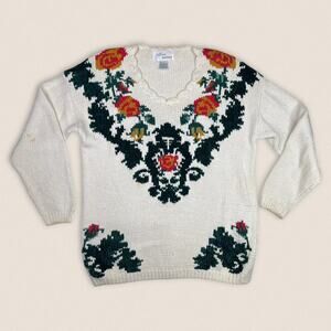 Vintage 90s grandma Sweater crew neck Size Large Allison Brittney